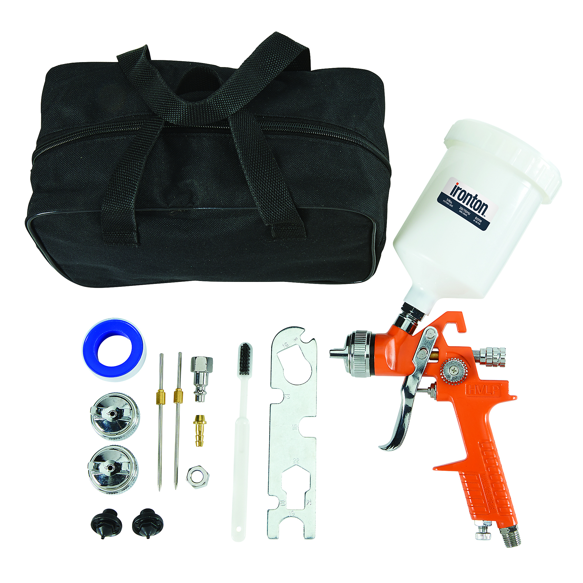 Ironton HVLP Paint Spray Gun Kit, 600cc Cup, 1.4mm/1.7mm/2.0mm Nozzles, 15–45 PSI